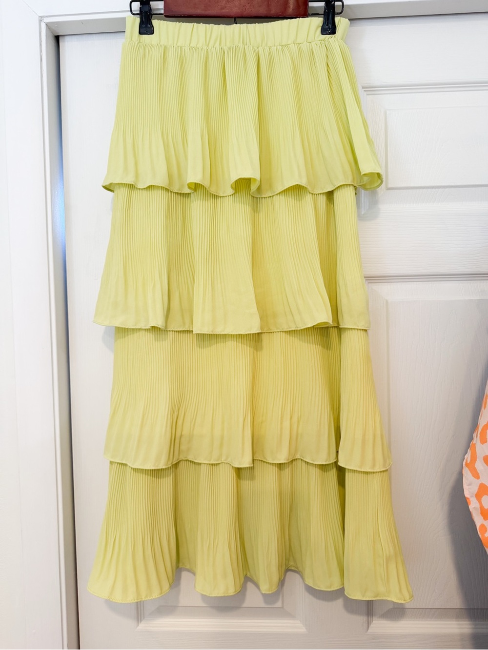 She + Sky Lemon Yellow Tiered Pleated Midi Skirt